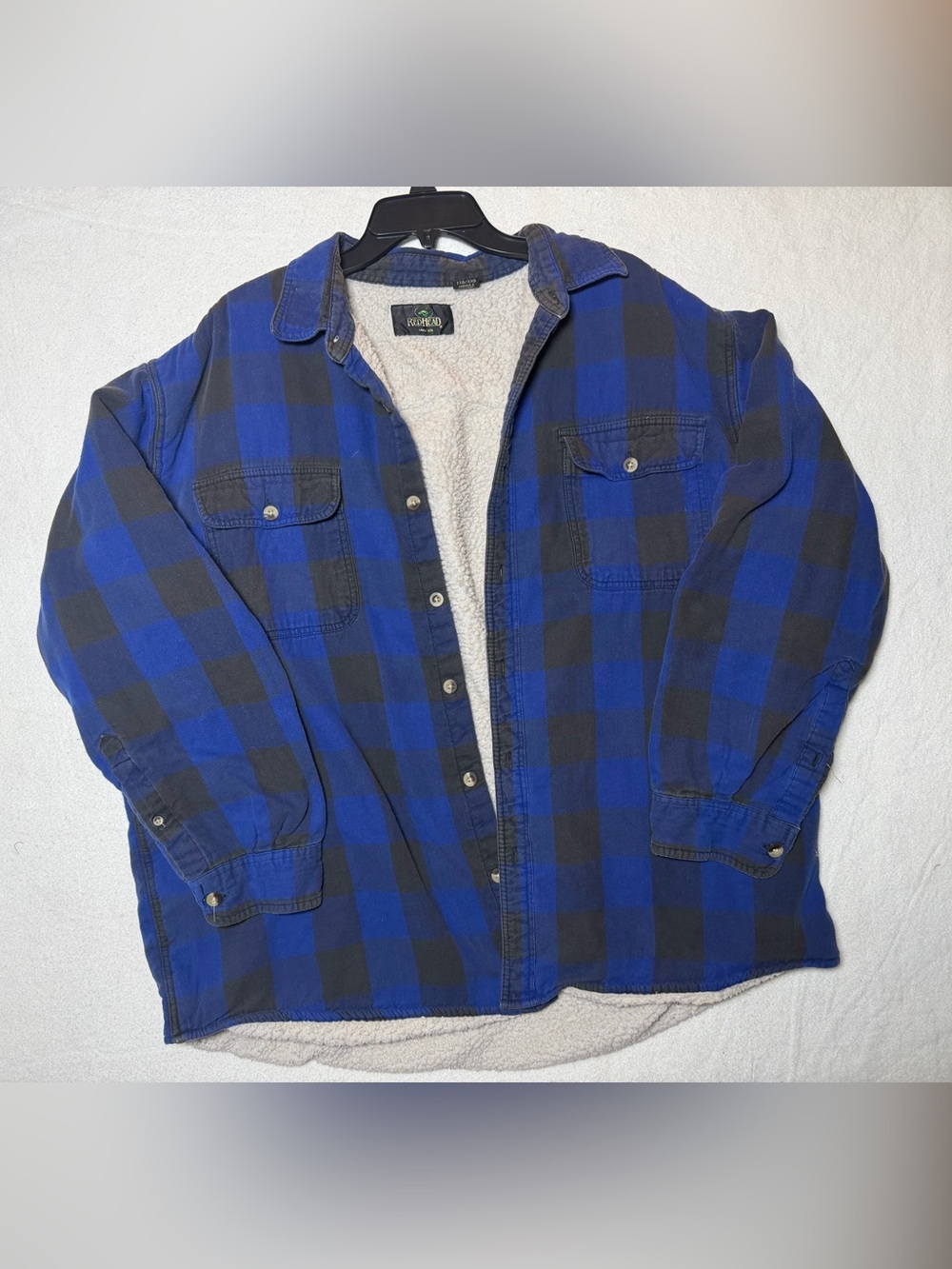 RedHead Men’s 2XL Sherpa Lined Flannel Shirt Jacket Blue Buffalo Plaid Shacket